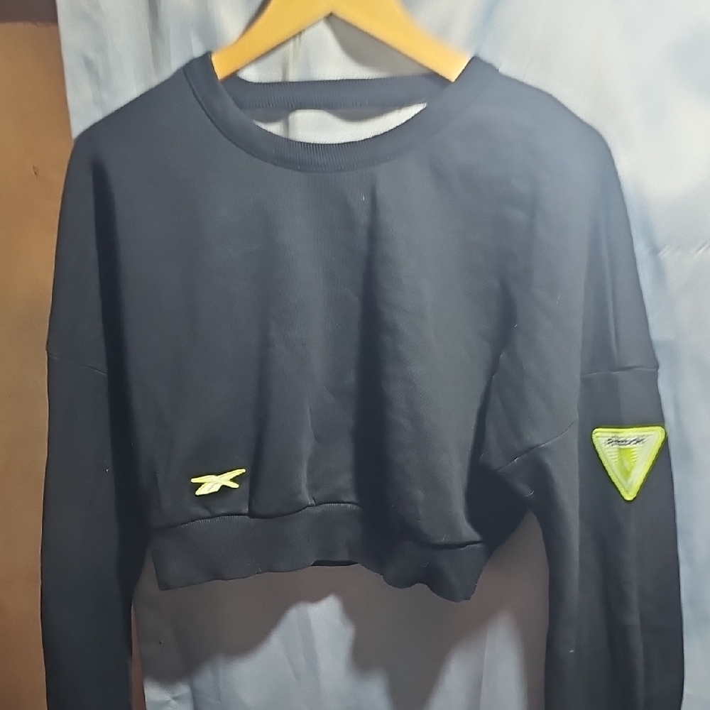 Reebok Black Cropped Sweatshirt with Green Accents